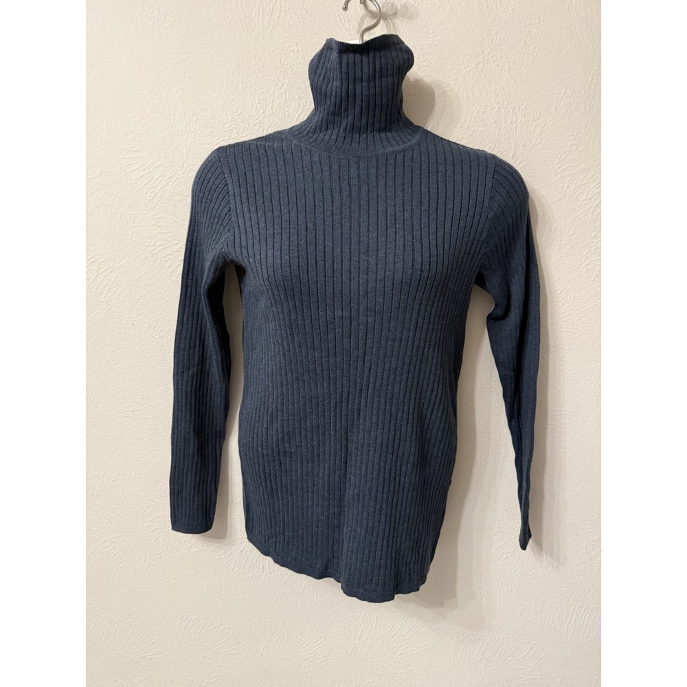 Peruvian Connection Pima Cotton Turtleneck Long Sleeve Ribbed size L Blue